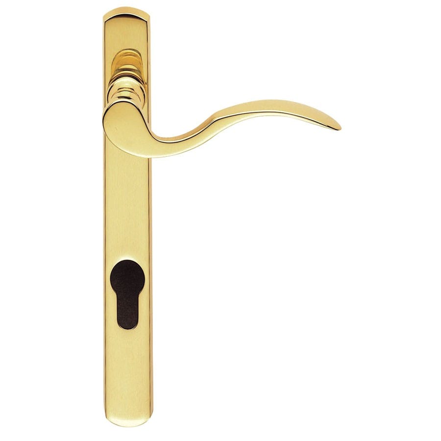Handle Scroll Lever On Narrow Plate Polished Brass